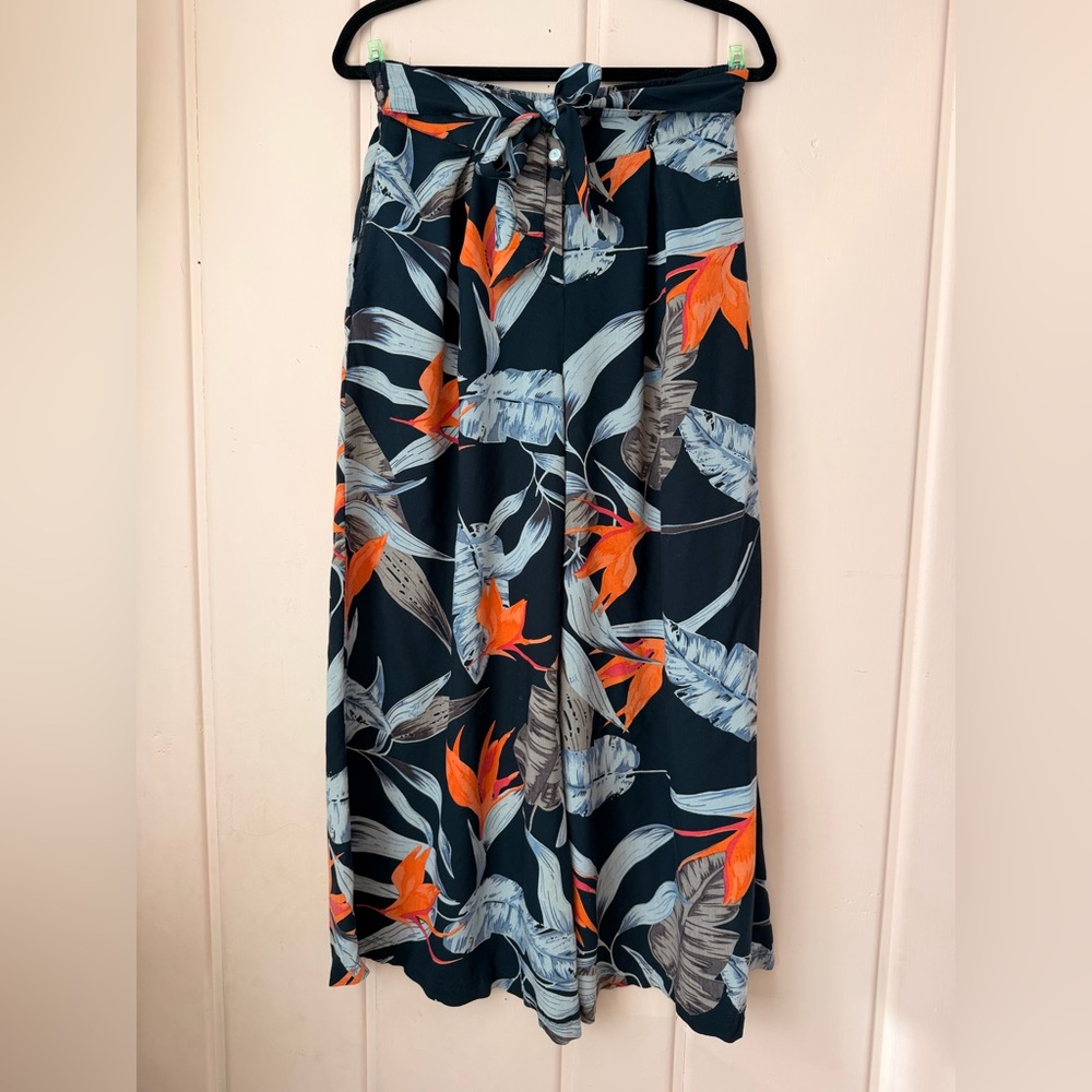 Tropical Floral Maxi Skirt — Navy with Orange & Light Blue Print szMed